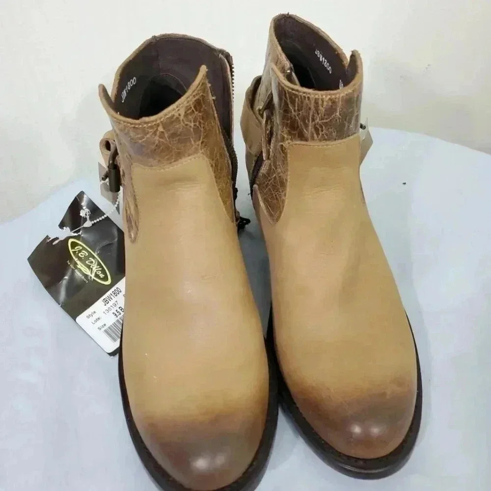 NWT! J.B. Dillion Leather Tan Zipper boots - Picture 9 of 12